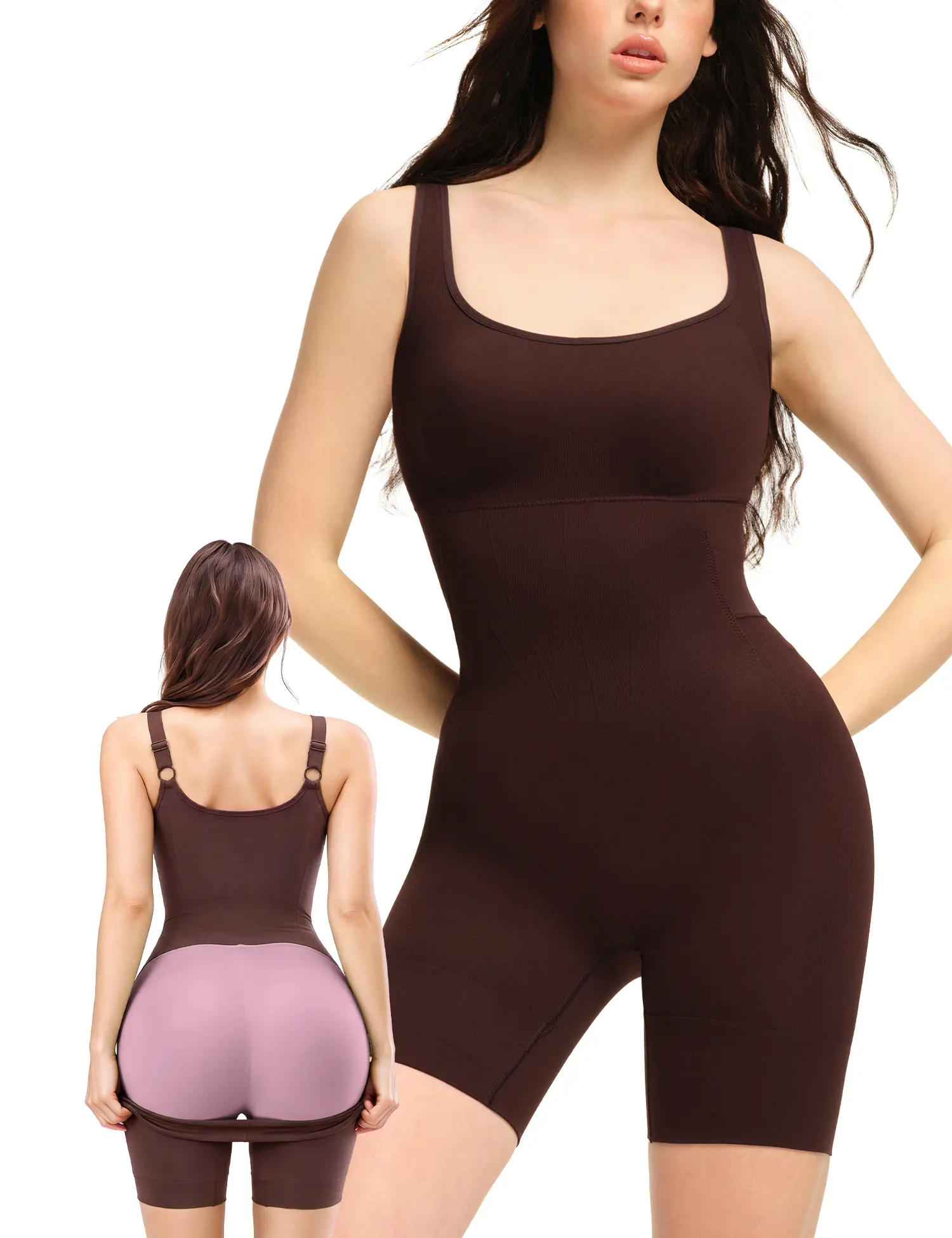 Women's Minimalist Basics Backless Shapewear Bodysuit - Scoop Neck, Adjustable Straps, Body-Fit, Lightweight, Tummy Control, Body Contouring, Bathroom-Ready Fit (Womenswear Underwear)