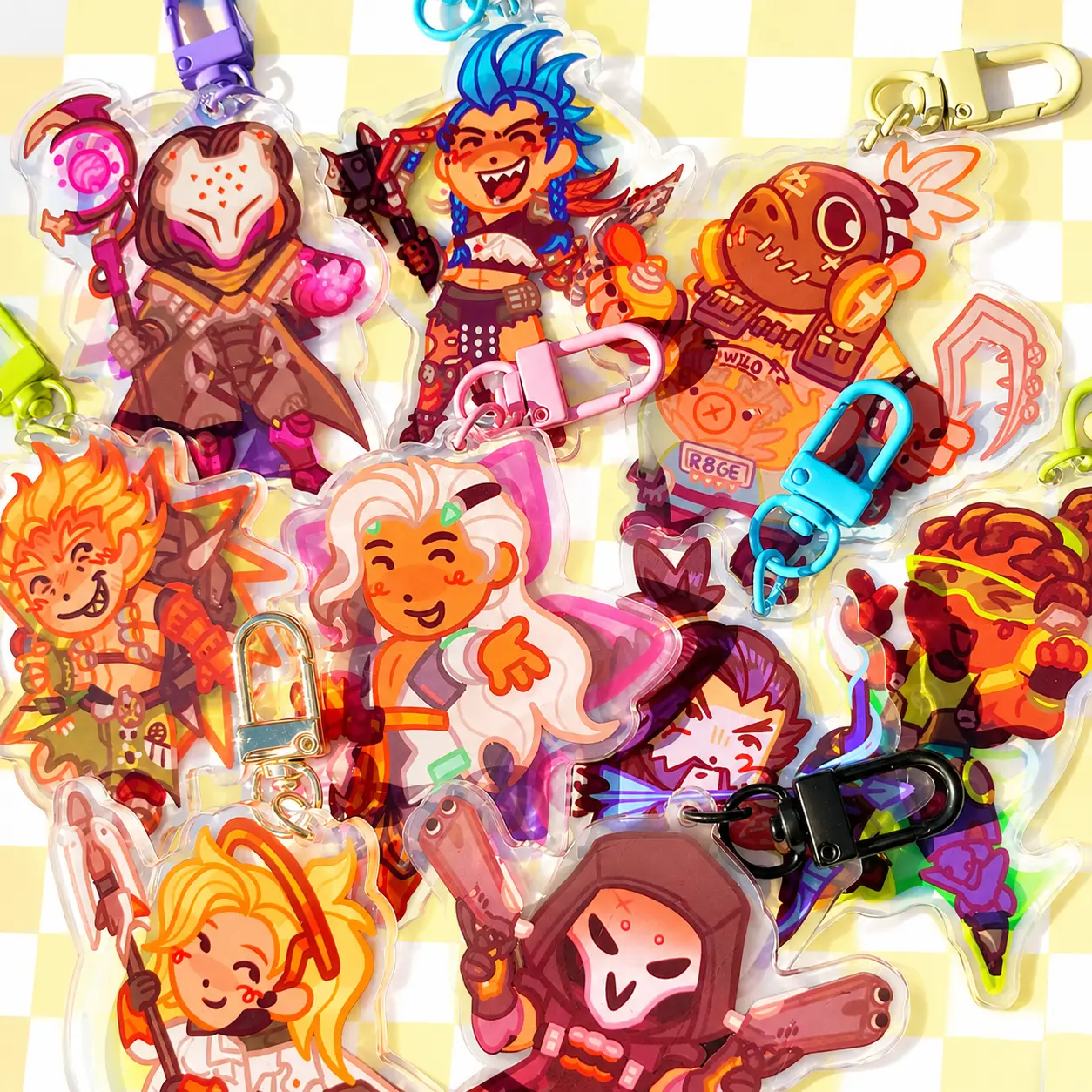 Overwatch acrylic charms - Junkerqueen, Ramattra, Junkrat, Reaper, Mercy, Lifeweaver