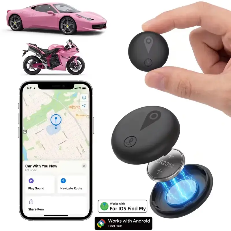 Black Mini Car GPS Tracker - Built-in Strong Magnet, Real-Time Tracking, No Monthly Fees/No SIM Card Required, Compatible with Android's "Find Hub" And IOS's "Find My" Features, Global Anti-Theft Device for Car, Truck, Bicycle