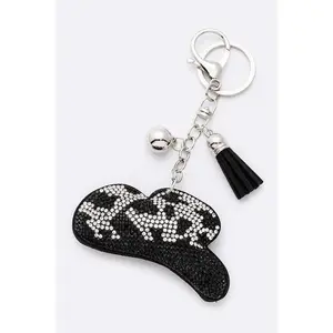 Cow Print Cowboy Hat Crystal Rhinestone Pillow Key Chain