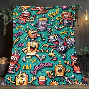 1pcs Piece Of Brightly Colored Grafft-Themed Flannel Blanket, Digital Print, Sofa Bed Cover Blanket, Skin-Friendly And Soft, Suitable For Birthday And New Year Gifts All Year Round