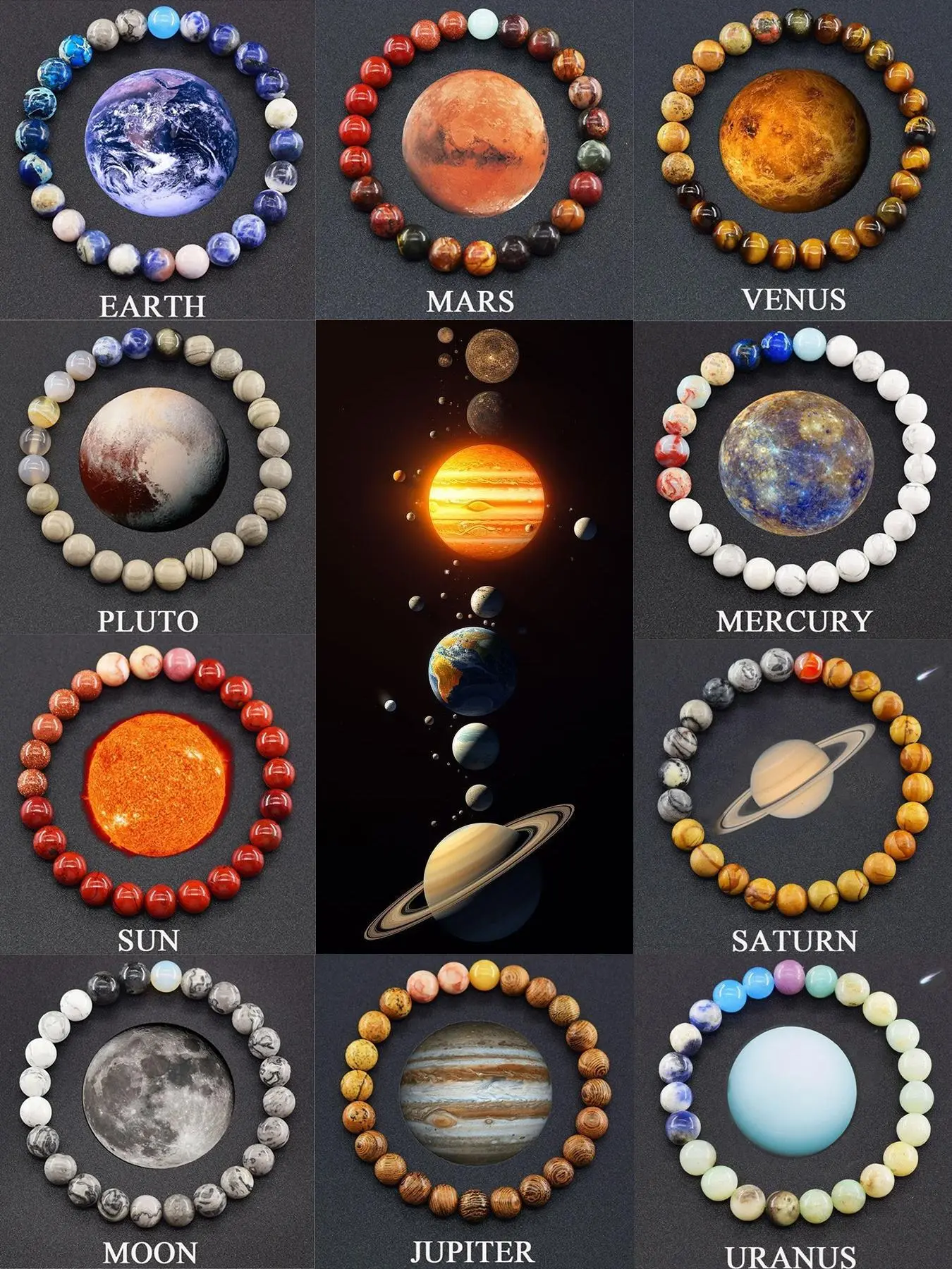 Solar System Themed Natural Crystal Stone Bracelet, Fashionable Bracelet for Women & Men, Trendy All-match & Exquisite Jewelry for Birthday Gift, Crystals Bracelets, Solstice Gemstone Bracelet