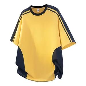 Men’s American retro high-street color-block striped short-sleeve T-shirt, new for summer, sporty patchwork design, couple style, versatile casual crew neck top #Summervibes summervibes
