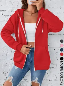 New Creative Simple Basic Solid Color Element Casual Versatile Fitted Long Sleeve Knit Zipper Cardigan, Fashion Lady Women's Hooded Sweatshirt, Womenswear, Multiple Colors Available