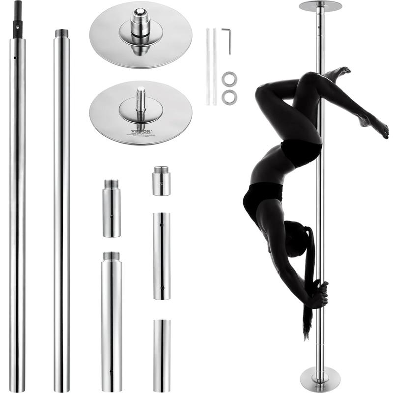 VEVOR Professional Dancing Pole, TikTokShopBlackFriday, Spinning Static Dancing Pole Kit, Portable Removable Pole, 45mm Heavy-Duty Stainless Steel Pole, Height Adjustable Fitness Pole, for Exercise Home Club Gym, Silver