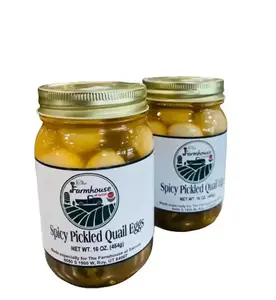 The Farmhouse at Sacco’s Spicy Pickled Quail Eggs 16 oz Jar Gourmet Flavor for Egg Salads Sandwiches Wraps & Snacks