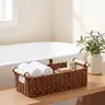 BROWNLILY Narrow Storage Basket for Small Items, 6.5 Inch Wide Handwoven Faux Rattan Wicker Organizer with Wooden Handles, Slim Countertop Caddy for Bathroom Vanity, Kitchen, Entryway, Shelf, Housewarming Gift, New Home Gift, Teacher Gift, Bridesmaid Gift
