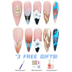 3 FREE GIFTS! Handmade Press-On Nails 3D Acrylic Stiletto Shape Reusable Handmade  , Natural Finish, Durable & Elegant Design , Ideal for Everyday Office Wear Tropical Seashell  reusable premium nail prom nail Pink Gradient Sparkling Nails