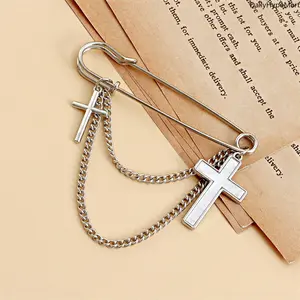 Women's White Mother-of-Pearl Cross Tassel Brooch, High-End Lapel Pin