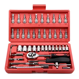 46 Pieces 1/4 inch Drive Socket Ratchet Wrench Set, Socket Combination Tool, with Bit Socket Set Metric and Extension Bar for Auto Repairing and Household, with Storage Case