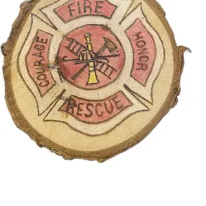 Wood Burned 3 inch Firefighter Tribute Magnet "Fire Honor Courage Rescue" - Wooden Decor for Home Decor