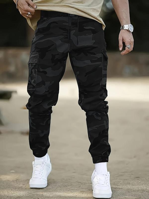 Men's Camo Print Drawstring Waist Cargo Pants, Regular Fit Casual Comfy Elastic Waist Trousers for Daily Wear, Casual Joggers, Men's Bottoms for All Seasons