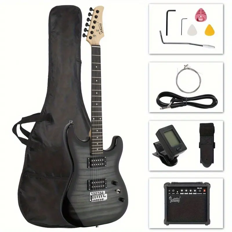 [Electric Guitar Kit] GST Tiger Stripe Electric Guitar Kit with H-H Pickups, 20W AMP, Bag & Strap - Cool Black Finish