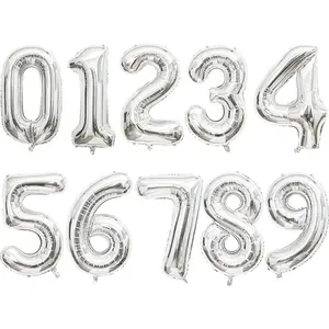 10 Pcs Number Balloons 32 Inch Silver 0-9 Number Mylar Foil Balloons Silver Custom Digital Balloons for Birthday Party Engagement Graduations Anniversary Shower Decor Party Supplies