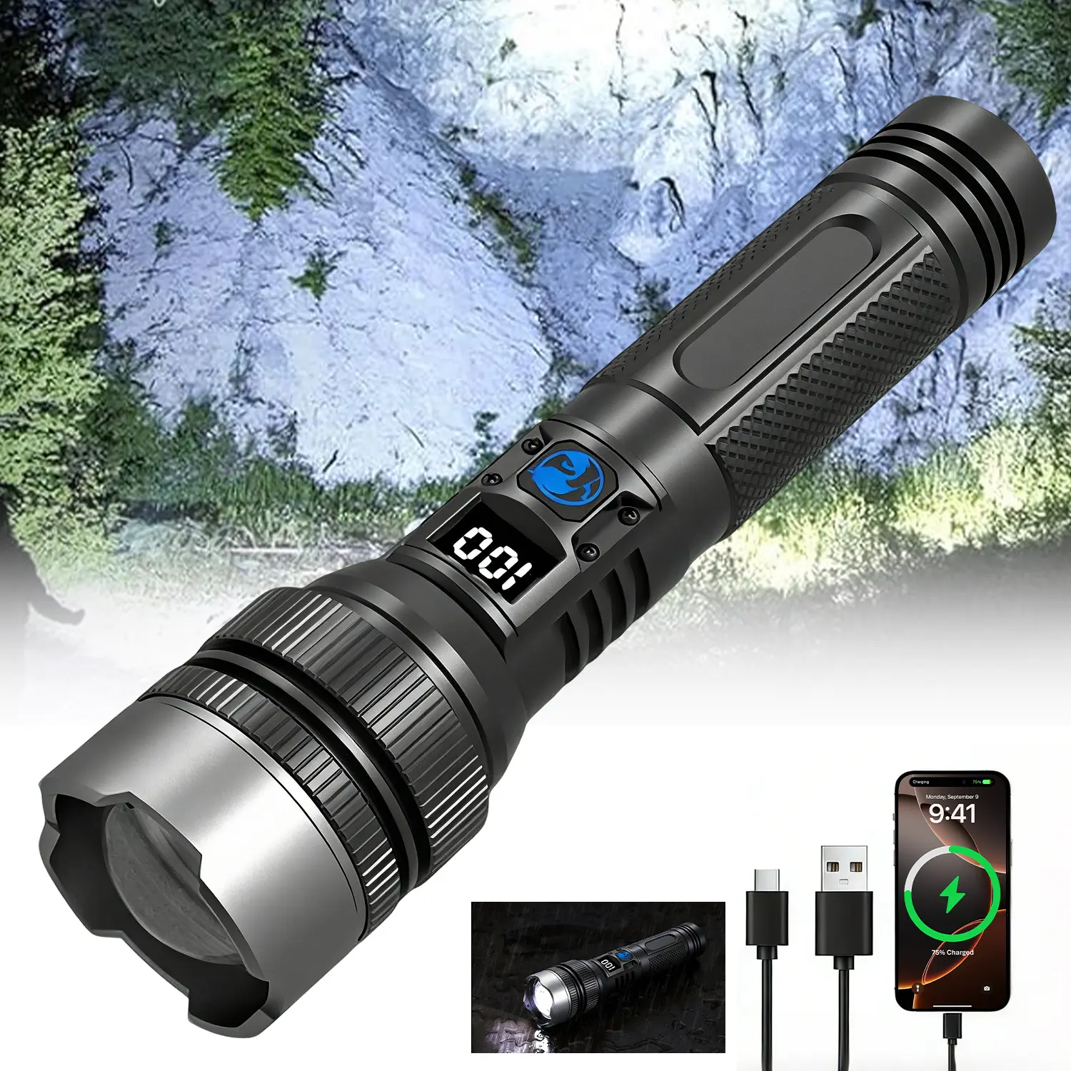 【2026 New】2-in-1 Strong Flashlight & Portable Power Bank, Super Bright Zoomable LED Work Light with Digital Display, Waterproof Emergency Flashlight for Camping, Hiking, Searching, Best Gift for Men DealsForYouDays