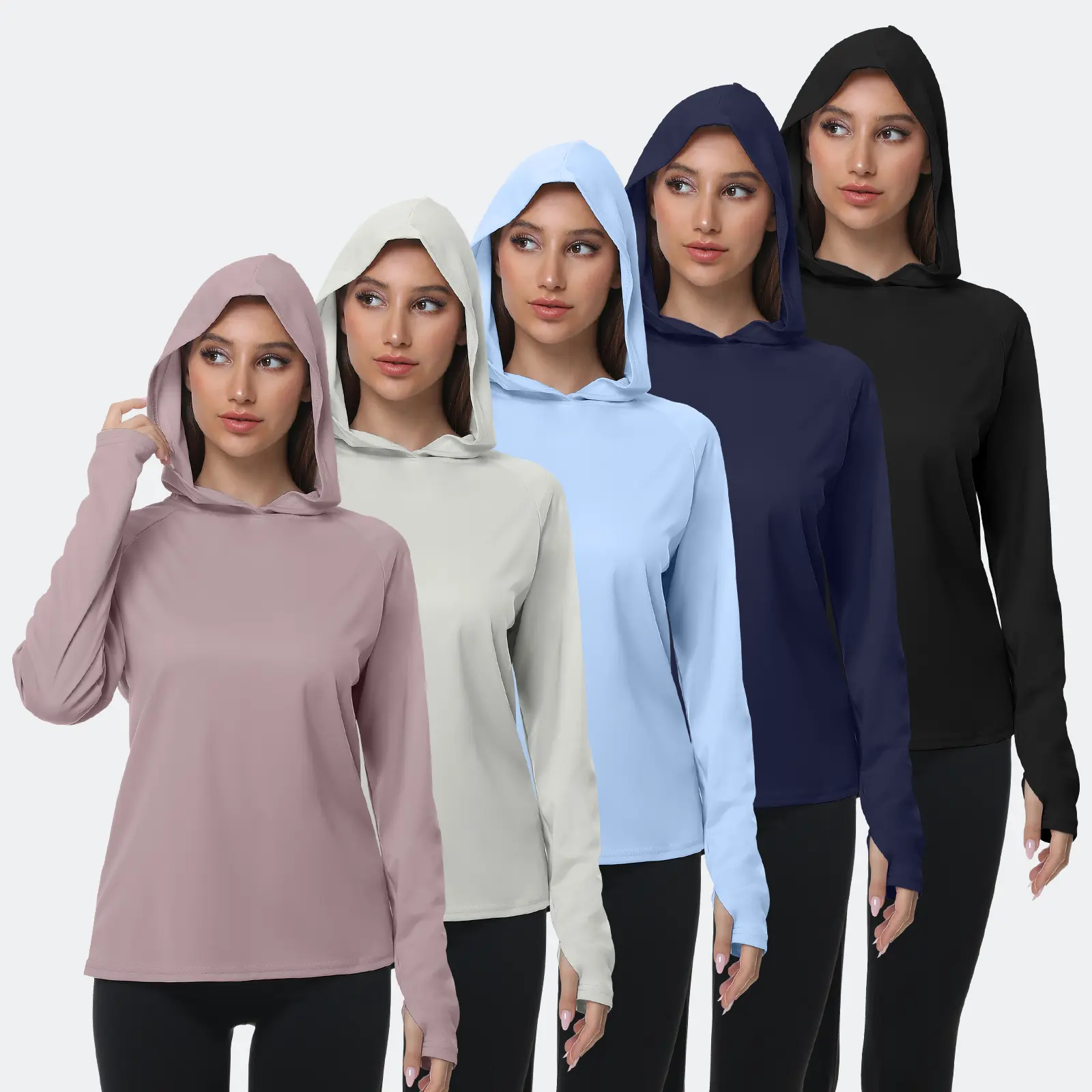 5 Packs Women's Sun Protection Hoodie UPF SPF Long Sleeve Hiking Fishing Athletic Shirts Lightweight Rash Guards