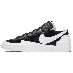 Nike Sacai x Blazer Low 'Black Patent' Men's Round Toe Laces All Seasons Classic Low-top Sneaker with Durable Rubber Sole