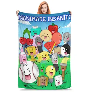 BFDI Inanimate Insanity Cartoon Blanket All Characters Plush Soft Vintage Flannel Throw Blanket for Couch Sofa Chair Bedroom All Season Cozy Aesthetic Fan Gift for Kids Teens Birthday Christmas Halloween Trending Viral Home Decor Blanket