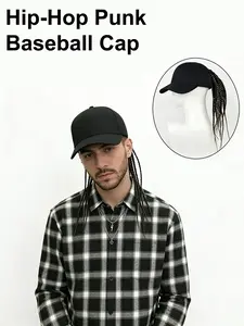 Hip-Hop Punk Baseball Cap with Braided Dreadlock Wig Adjustable Snapback High-Temperature Fiber Black Brown 35.05cm 44.96cm for Motorcycle Style Urban Fashion