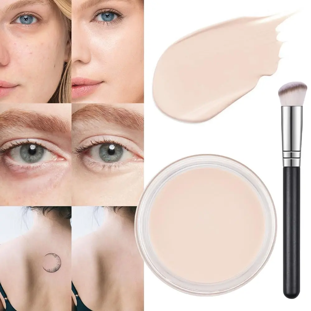 Pot Concealer Set,under Eye for Conceals Dark Circles, Waterproof Face Primer Makeup,Corrects Tattoo Concealer,Foundation Makeup Brush,Eye Ring corrector de ojeras 01, 01 IVORY WHITE