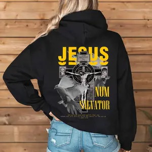 [Made in USA] Jesus Savior Hoodie, Christian Faith Vintage Graphic Pullover Hoodie, Jesus Cross Dove Back Print Streetwear Oversized Hoodie, Religious Christian Church Outfit, Jesus Gift For Men Women.