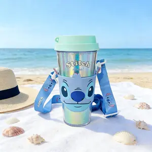 Disney Stitch Series Cup Holder with Strap – 420ml (14.1 oz) Plastic Cup – Cute & Functional Disney Cup Sleeve for Drinks – Ideal for Kids & Fans of Lilo & Stitch