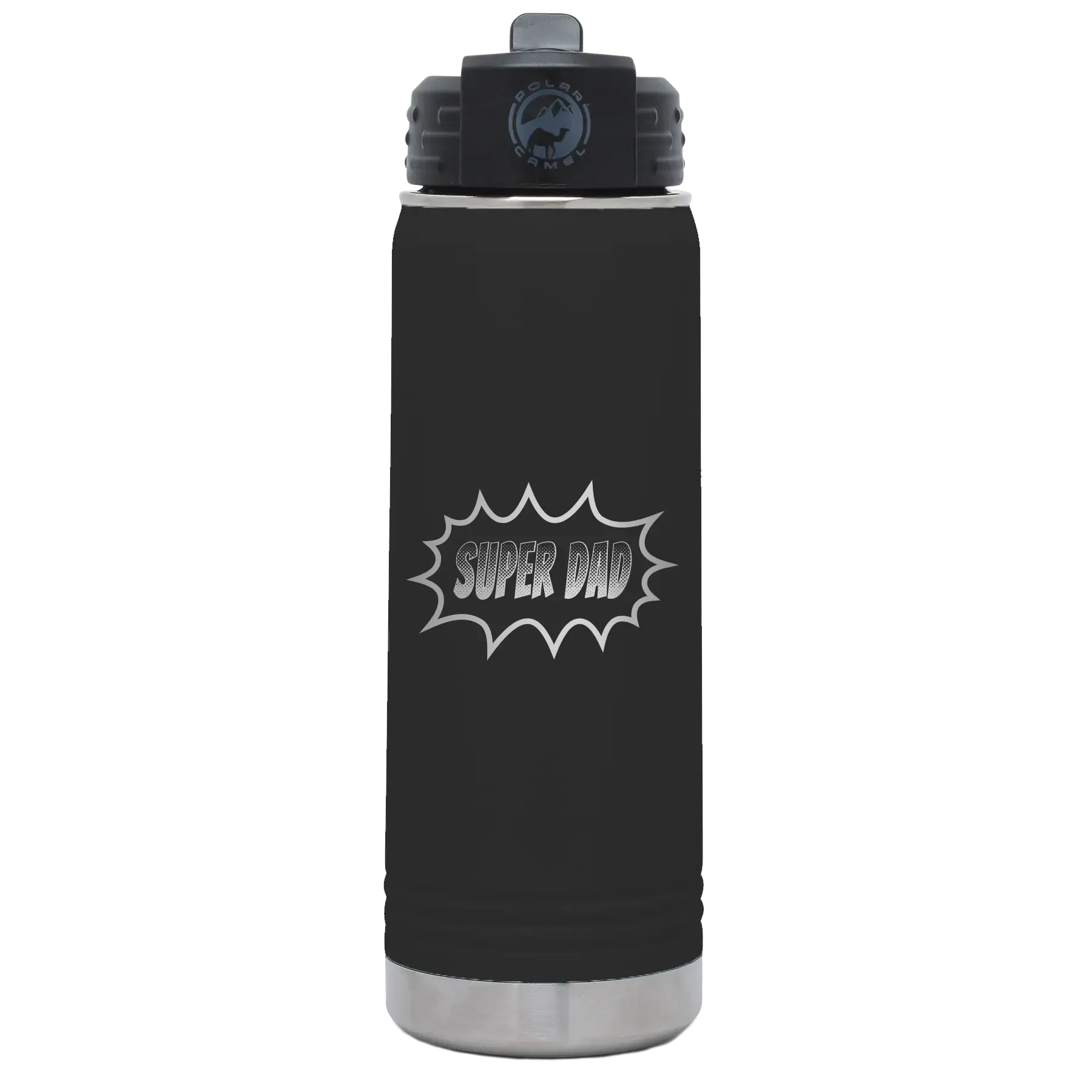 Personalized Super Dad 20 oz Water Bottle - Black
