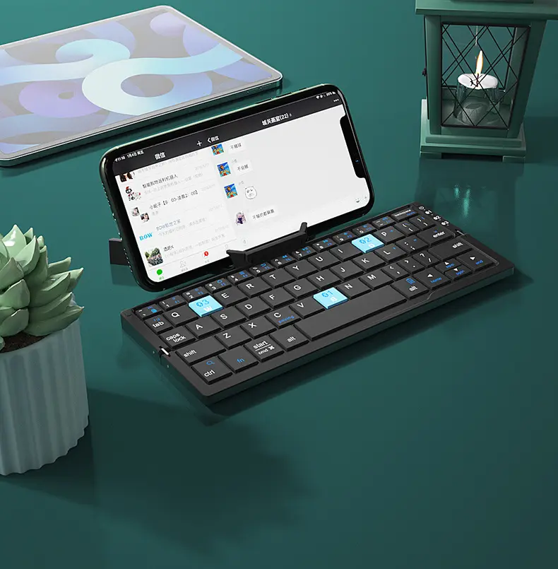 Foldable Bluetooth Keyboard Rechargeable Keyboard Mini Folding Wireless Keyboard Aluminum Keypad With Stand For Phone