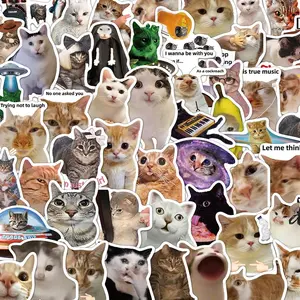 Cat Pattern Sticker, 50pcs/set Funny Cat Sticker, Decorative Sticker for Phone Case, Cellphone, Computer, Guitar, Bag, Water Cup, Scrapbook, Screen Protector