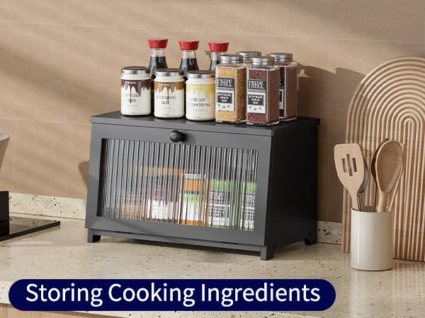 Bamboo Bread Box, Double Layer Bread Storage Box for Kitchen Counter, Large Capacity Bread Bin, Black