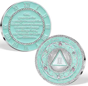 1-3 Year Sparkling Rhinestone 2 Year Sobriety Coin - Two Year Sober Chip, 12 Steps AA Recovery Medallions Sobriety Gifts for Women & Men Alcoholics Anonymous Token for Support & Inspirational