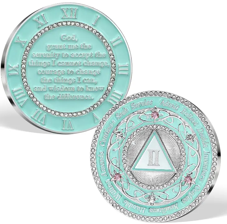 1-3 Year Flash Sale Bedazzling Home Wall Decor Rhinestone 2 Year Sobriety Coin, 12 Steps AA Recovery Medallion, Sober Milestone Token, Inspirational Sobriety Gifts for Women & Men | Home Decor, Lounge Accessories, Cool Room Decor, Men’s Room Decor