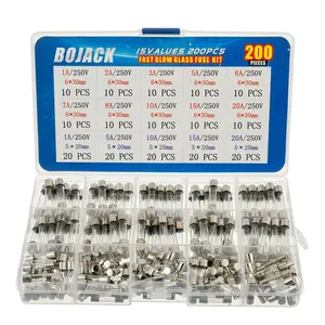 15 Values 200 pcs Fast-Blow Glass Fuses Assortment Kit 5x20mm 250V 1 5 10 15 20A 6x30mm 250V 1 2 3 5 6 7 8 10 15 20A amp packag in a Clear Plastic Box