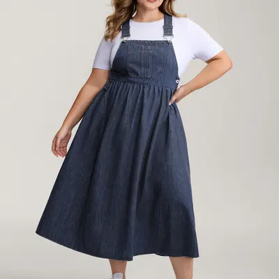 denim jumper dress plus size Women Casual Slipdress Spaghetti Straps Overall team it with graphic tanks and sneakers Plus Size Denim Overall Dress