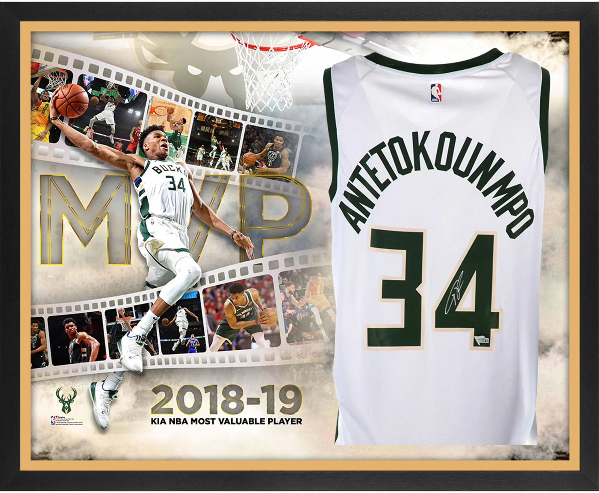 Giannis Antetokounmpo Milwaukee Bucks Framed Autographed Nike White Swingman Jersey 2019 NBA MVP Collage - Fanatics Authentic Certified
