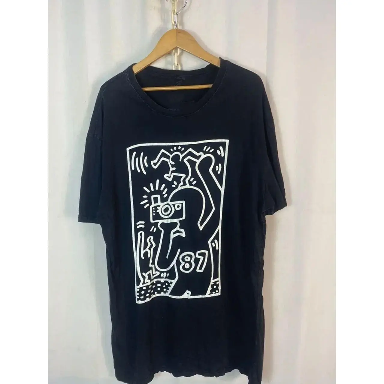 Black Keith Haring Cotton Short SLeeve Shirt Unisex II97 6