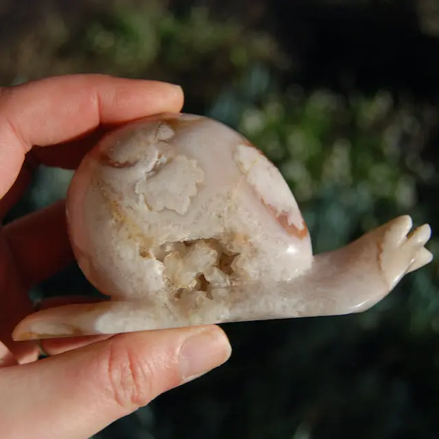 4.5in Sakura Flower Agate Crystal Snail