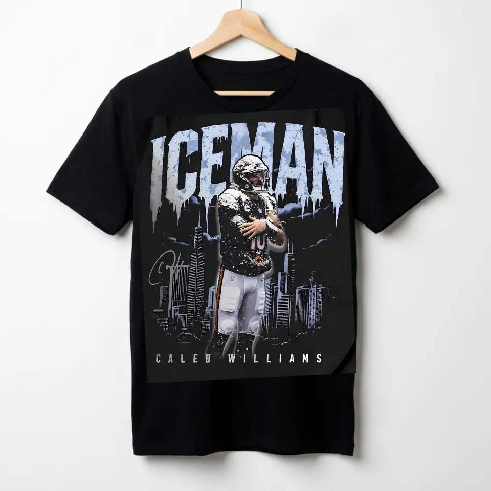 [SALE OFF 50%] Caleb Williams Iceman T-Shirt Game Day Graphic Tee Vintage 90s Rap Tee Style Black Cotton Unisex Top