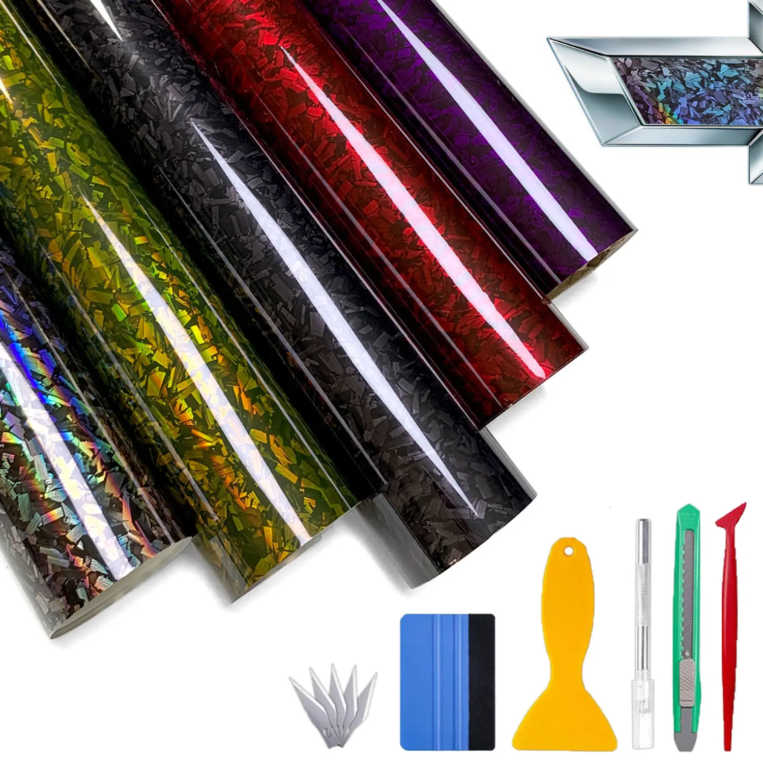 Forged Look Carbon Fiber Vinyl Wrap Roll with 5PCS Tool Kits - High Gloss, Air Release, Self-Adhesive, Scratch Healing, Perfect Car Wrap for Vehicle Exterior Decoration (1ft x 5ft) DIY Decal Film, Car Accessories, Vinyl Wrap Car Stickers