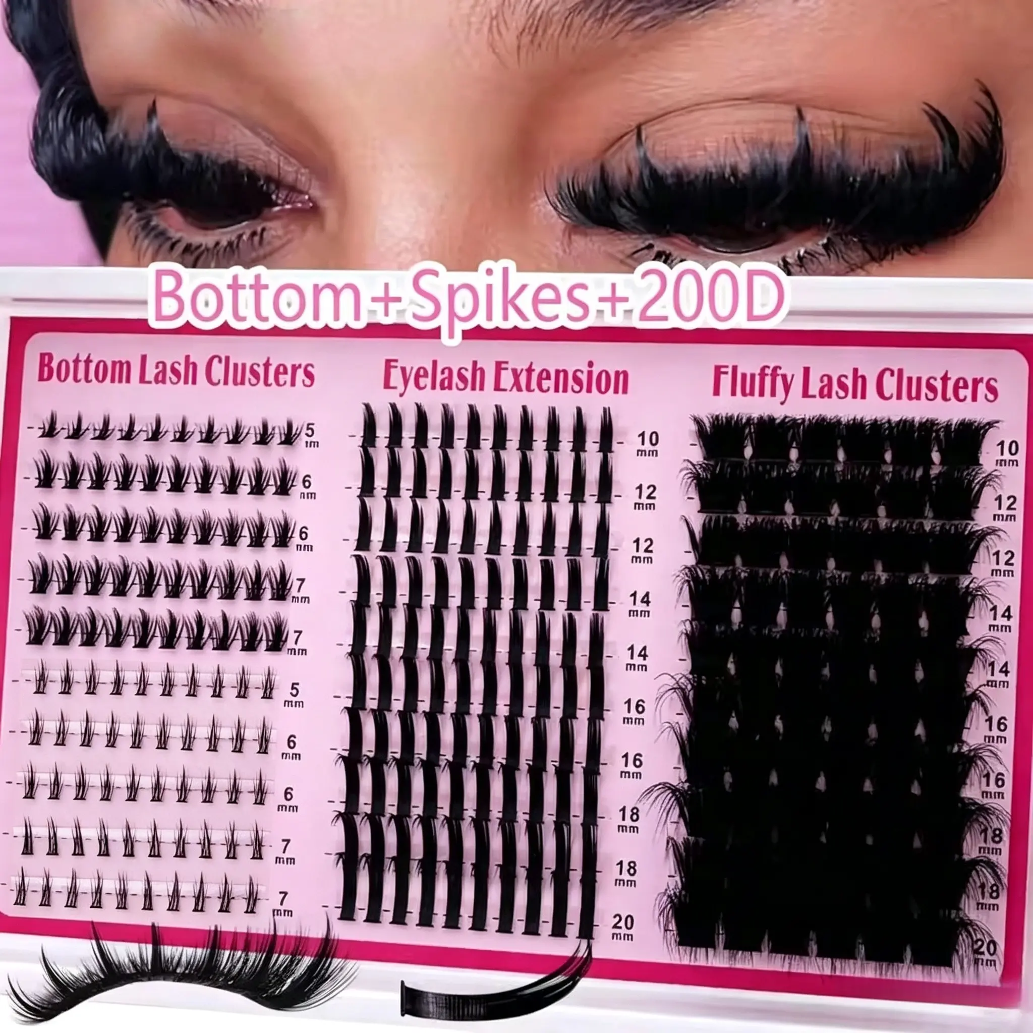 4-in-1 Lash Clusters, 200D Long 6-20mm Lash Spikes, Reusable Bottom Lash Extensions for Lower Eyelashes, DIY Manga Spiky Clusters, Fluffy Cluster Lashes, Dramatic Fluffy Lash, Fluffy Volume Eyelashes, DIY False Eyelashes, Eyelash Extensions