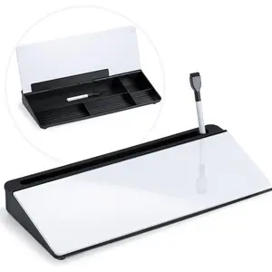 Glass Desk Whiteboard with Storage, Desktop Organizer to-do List Memo Notepad Dry Erase White Board for Home Office and School Supplies (Black&White)