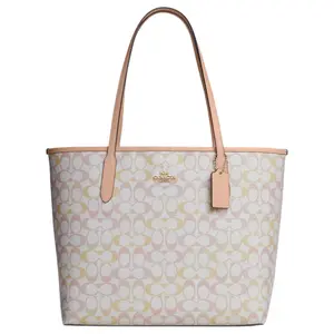 COACH City 33 Classic Monogram Canvas Tote Bag for Women, Oversized, Yellow