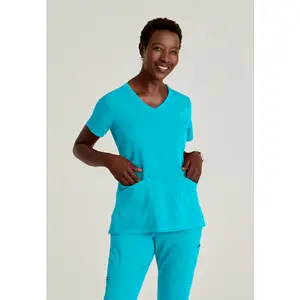 Grey's Anatomy Spandex Stretch Serena Curved V-Neck Scrub Top