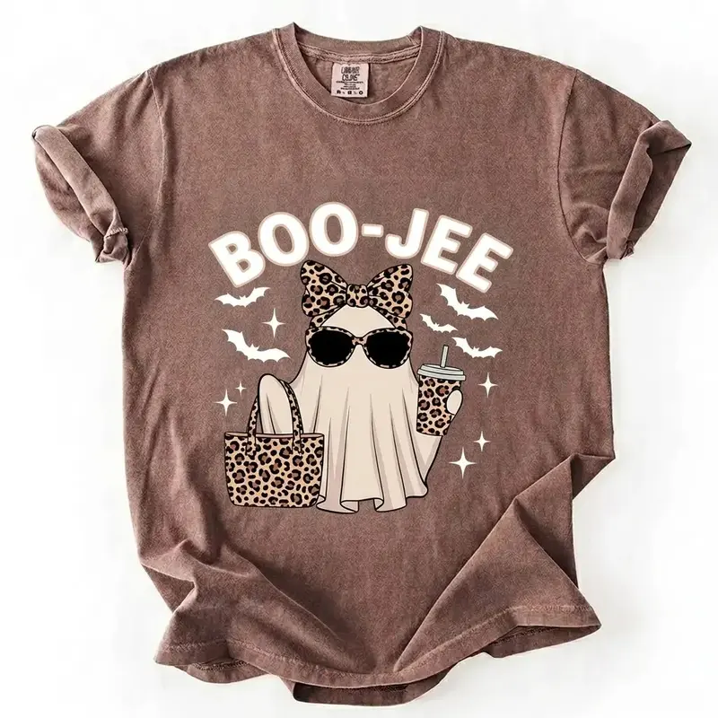 Comfort Colors Boo-Jee Ghost Shirt, Leopard Ghost Tee, Funny Fall Shirt, Girly Halloween Boojee Tee, Apparel Made In The US - IronSoul Apparel