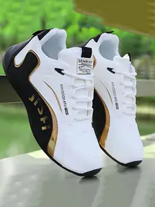 Men's Spring Casual Fashion Sneakers, Low Top Lace-Up Letter Print Design, Comfortable Breathable PU Leather, PVC Sole, All-Season Wear, Sports Shoes