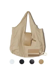 Minimalist Expandable Leather Mini Bag Keychain Shoulder Bag, Foldable Reusable Shopping Bag, Eco-Friendly Travel Handbag for Daily Use