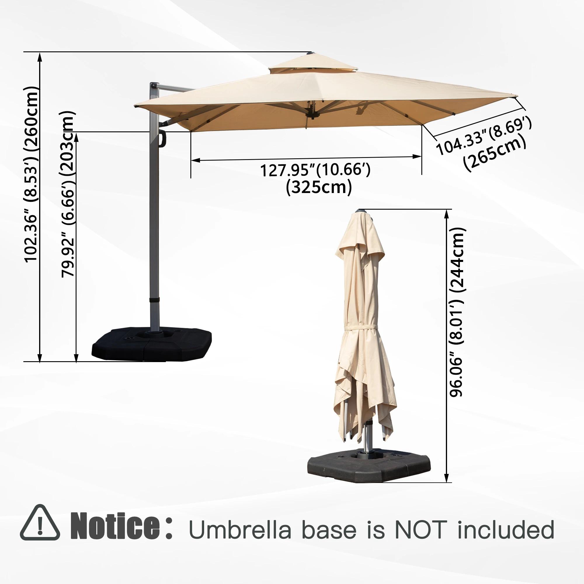 9*11 FtRectangle Cantilever Patio Umbrella with Center Pole Elegant Outdoor Furniture & Base Set