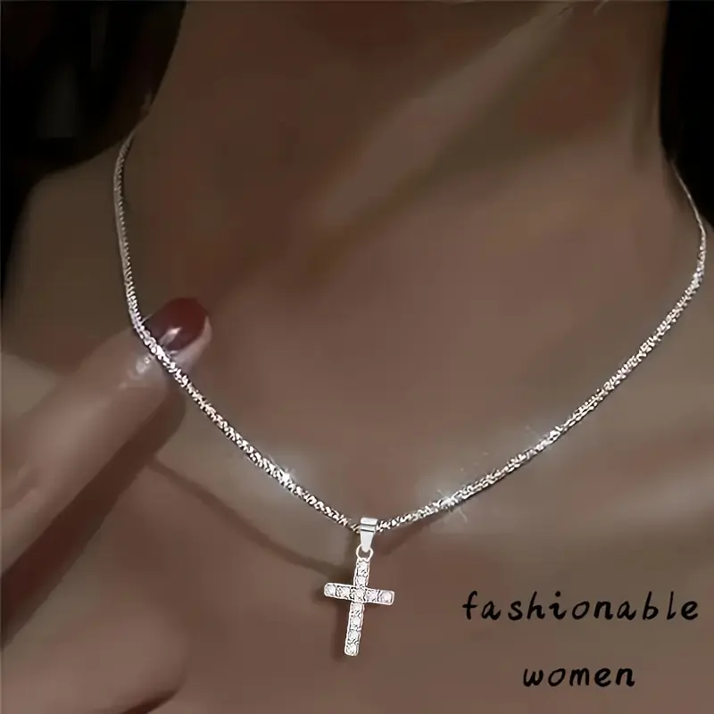 Women's 925 Sterling Silver Starry Light Plated Cross Pendant Necklace - Low-Allergy, Fashionable, Elegant, Versatile Jewelry, Gift-Ready Perfect Accessory