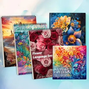 Flower Pattern Coloring Book, Watercolor Floral Design, 5 Counts/set Natural Landscape Theme Coloring Book, Coloring Painting Diy Art, Art Supplies for Home School Office Dormitory