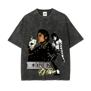Michael Jackson King of Pop Vintage Washed T Shirt 100% Cotton Music Legend Graphic Tee for Men Women Thriller Era Inspired Design Casual Summer Top Oversized Streetwear Gift for Michael Jackson Fans Smooth Criminal Beat It Dance Apparel